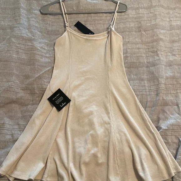 Lulu’s Flare For Life Cream Ribbed Knit Sleeveless Mini Dress - Picture 7 of 7
